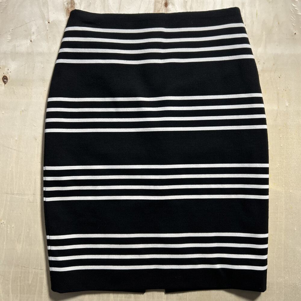 White House Black Market Striped Pencil Skirt Size 00 Black White Ponte Lined